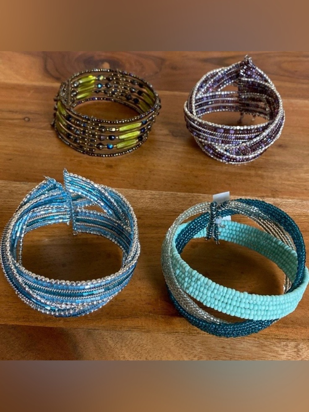 Silver Metal Glass Beads Memory Wire Twisted Bead Band Cuff Bracelet (4)